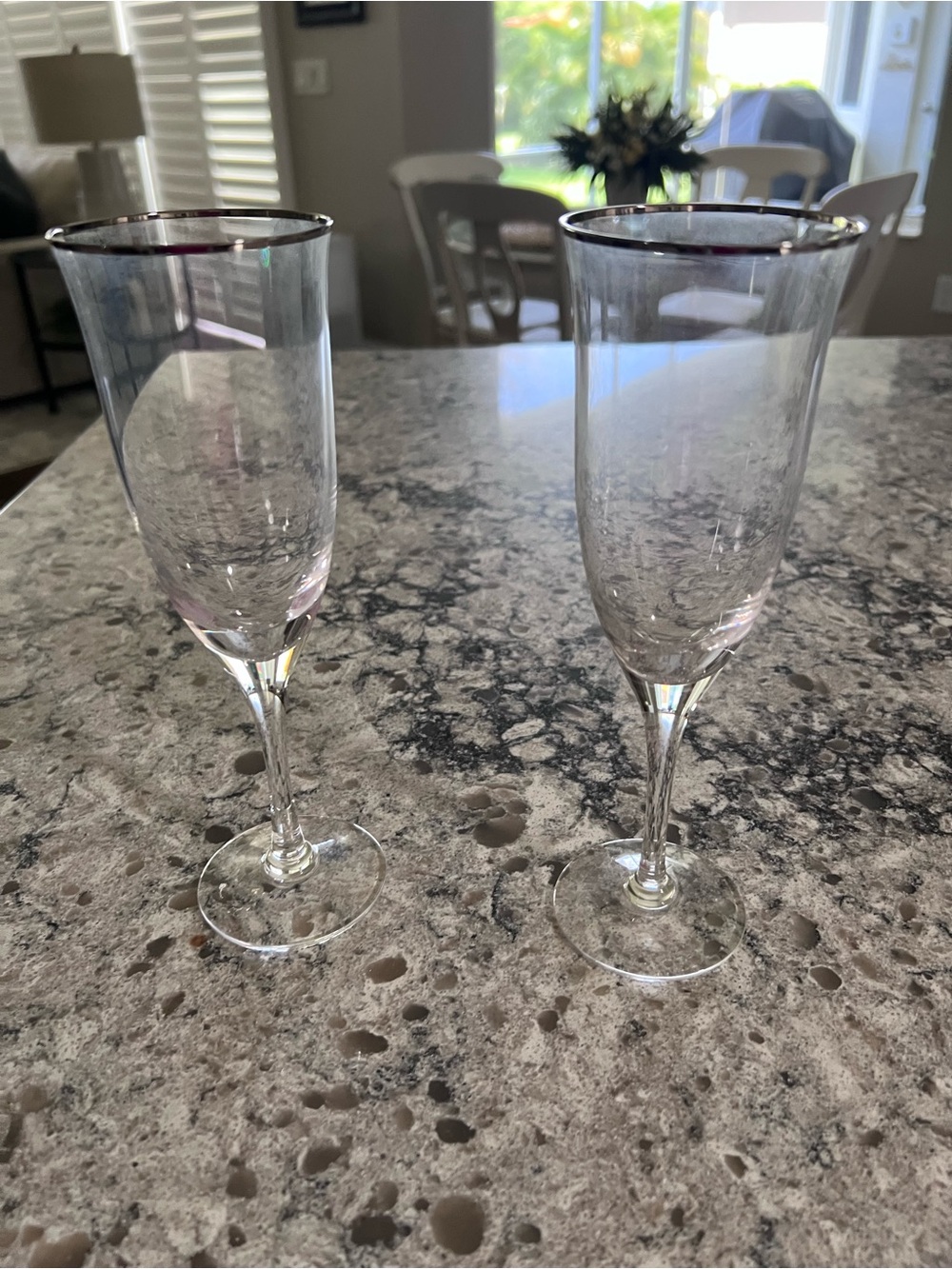 Noritake Crystal Champagne Flutes with Subtle Pink Rim - Set of 2